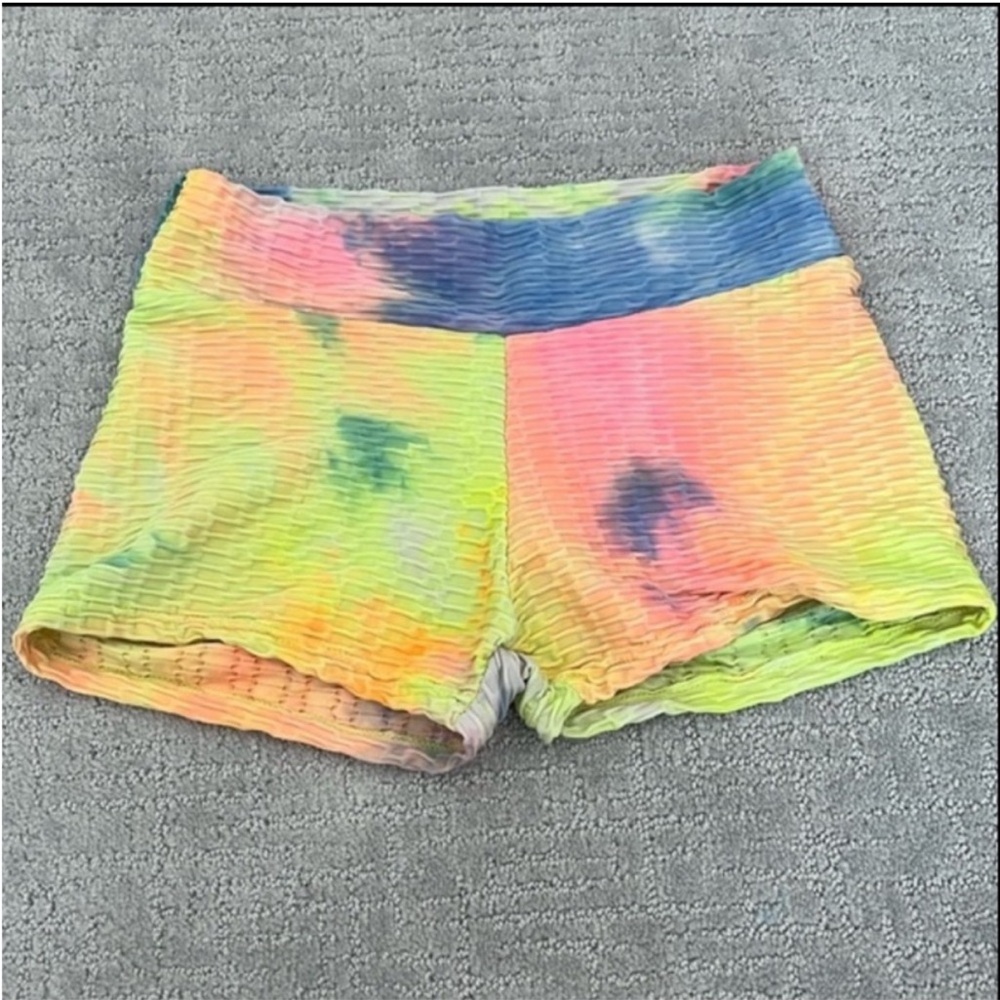 GUC L neon tie dye honeycombed high waisted spandex with cinch butt